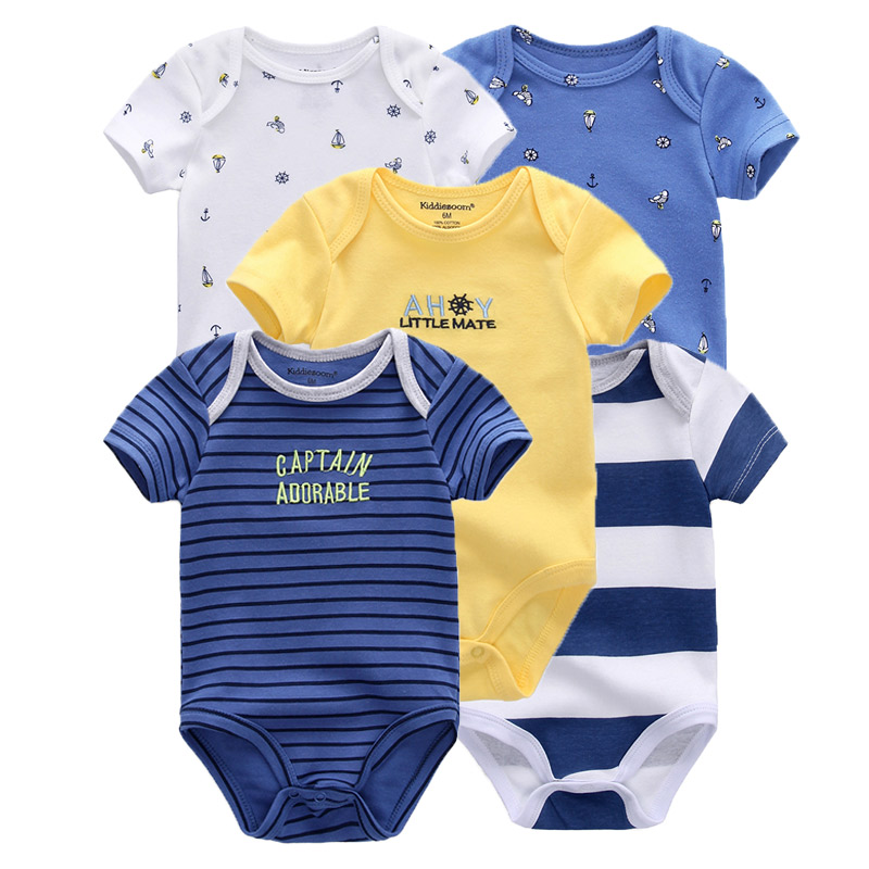 Baby Clothing Bundles - Summer 5-Piece Cartoon Baby Bodysuits 100%Cooton